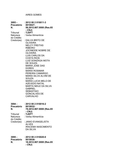 Lista geral de precatórios - TJDFT