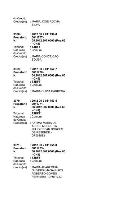 Lista geral de precatórios - TJDFT