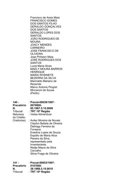 Lista geral de precatórios - TJDFT