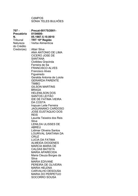 Lista geral de precatórios - TJDFT