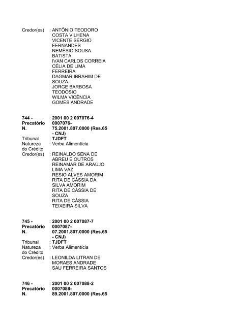 Lista geral de precatórios - TJDFT