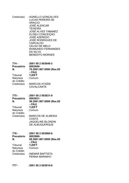 Lista geral de precatórios - TJDFT