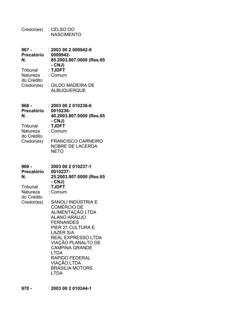 Lista geral de precatórios - TJDFT