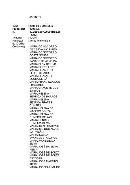 Lista geral de precatórios - TJDFT