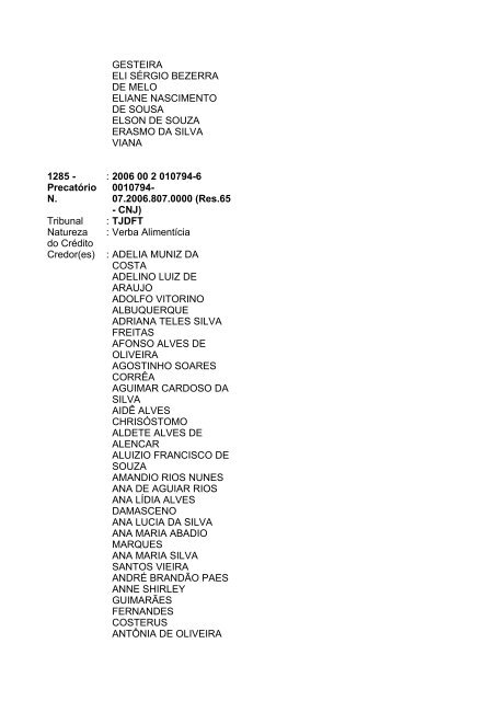 Lista geral de precatórios - TJDFT