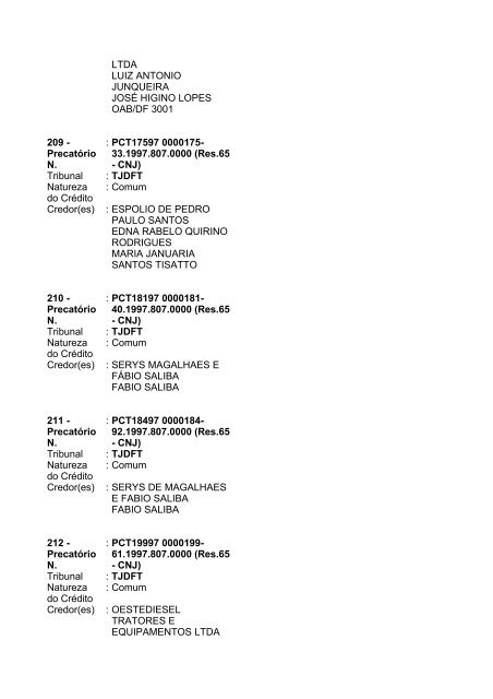 Lista geral de precatórios - TJDFT