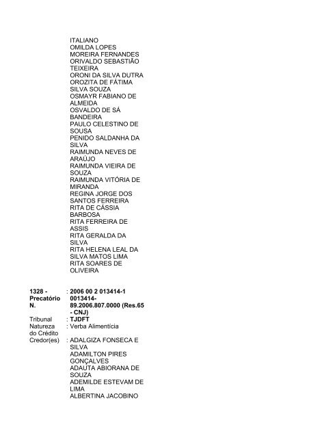 Lista geral de precatórios - TJDFT