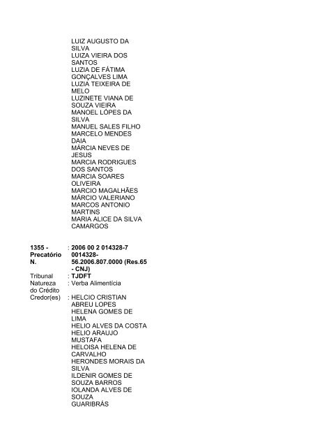 Lista geral de precatórios - TJDFT