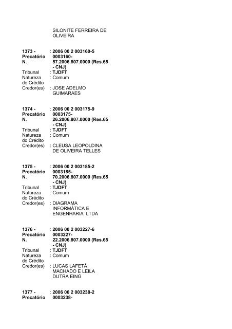 Lista geral de precatórios - TJDFT