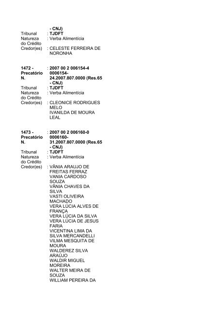 Lista geral de precatórios - TJDFT