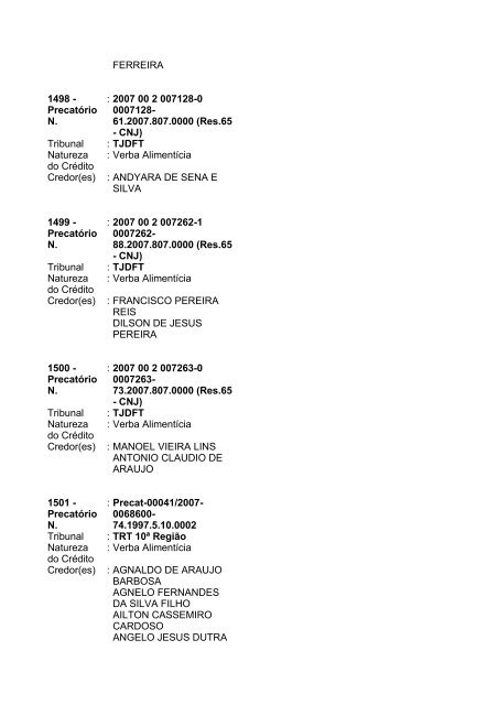 Lista geral de precatórios - TJDFT