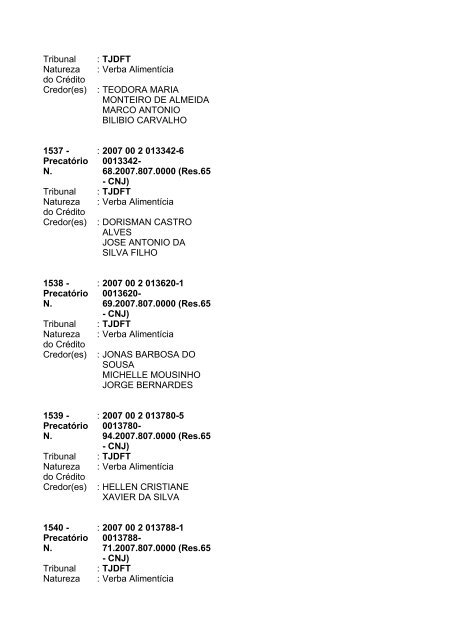 Lista geral de precatórios - TJDFT