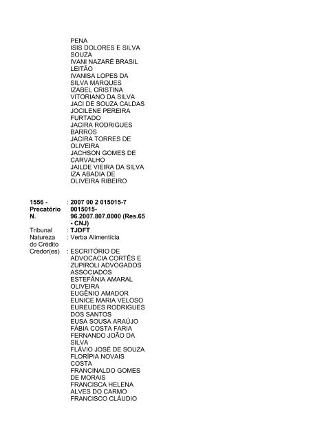 Lista geral de precatórios - TJDFT