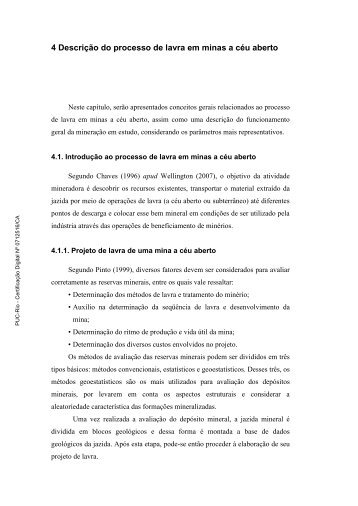4 Descrição do processo de lavra em minas a céu aberto - PUC Rio