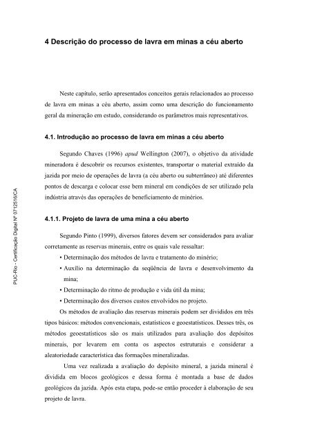 4 Descrição do processo de lavra em minas a céu aberto - PUC Rio