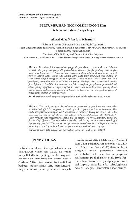 Pertumbuhan Ekonomi Indonesia Journal Umy