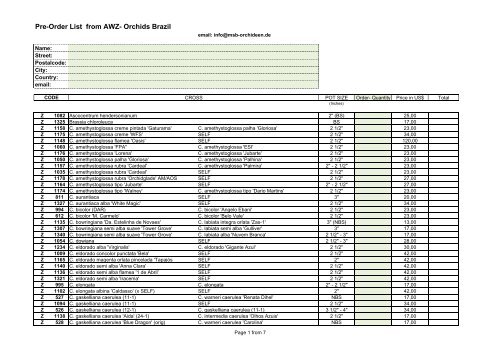 Pre-Order List from AWZ- Orchids Brazil - MSB-Orchideen