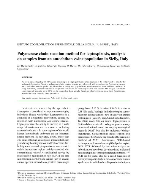 Polymerase chain reaction method for leptospirosis ... - SciELO