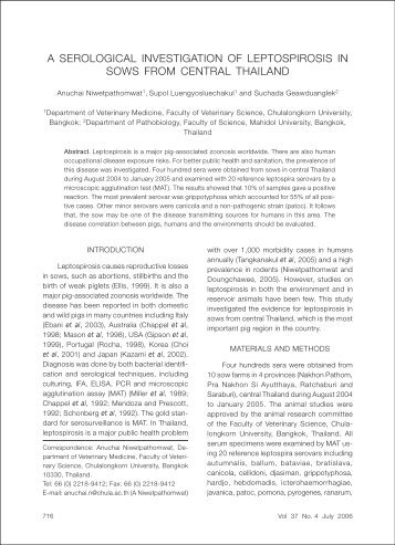 a serological investigation of leptospirosis in sows from central ...