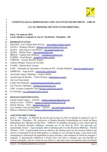 Ata da Primeira Reunião Extraordinária - Comitê de Bacia ...