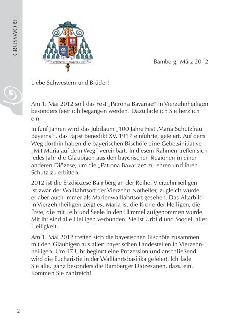 1. Mai 2012 Wallfahrt der bayerischen Bistümer ... - Patrona Bavariae