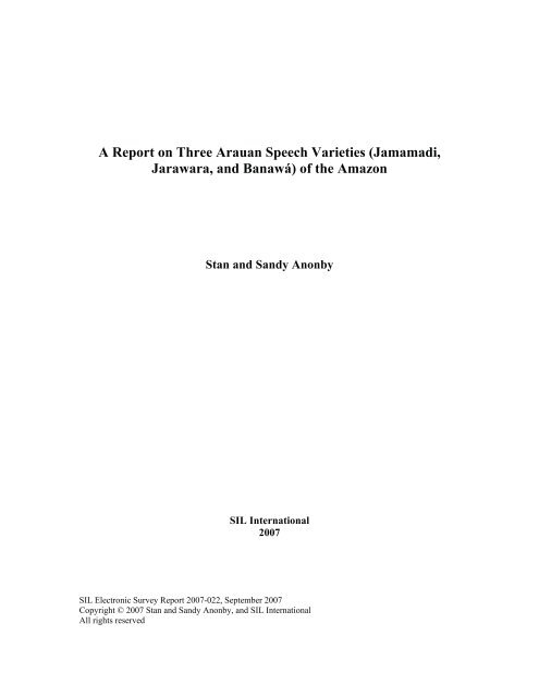 A Report on Three Arauan Speech Varieties ... - SIL International