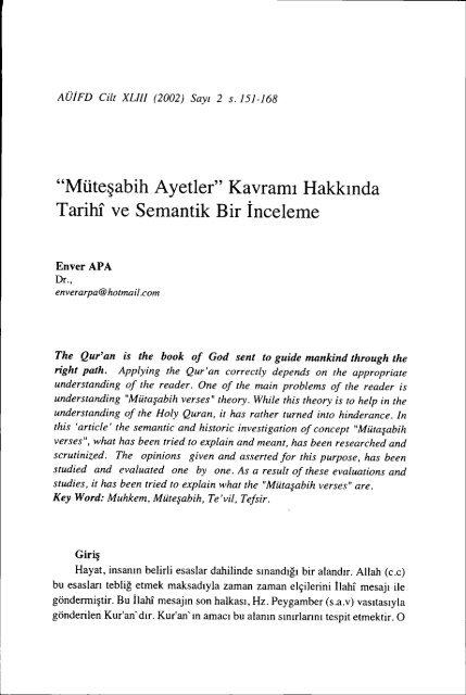 "Müteşabih Ayetler" Kavramı Hakkında Tarihf ve Semantik Bir ...