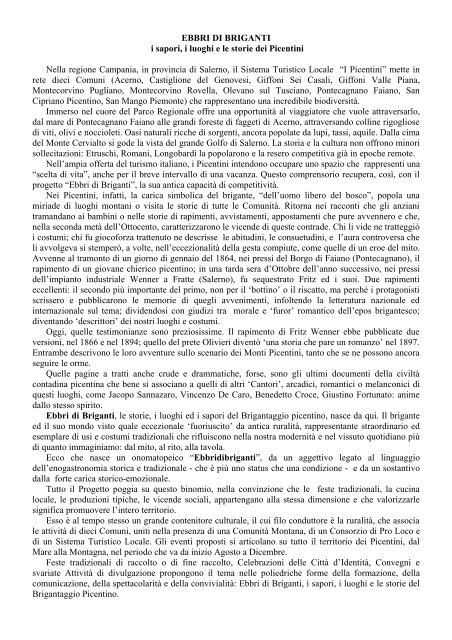 EBBRI DI BRIGANTI: i sapori, i luoghi e le storie dei Picentini