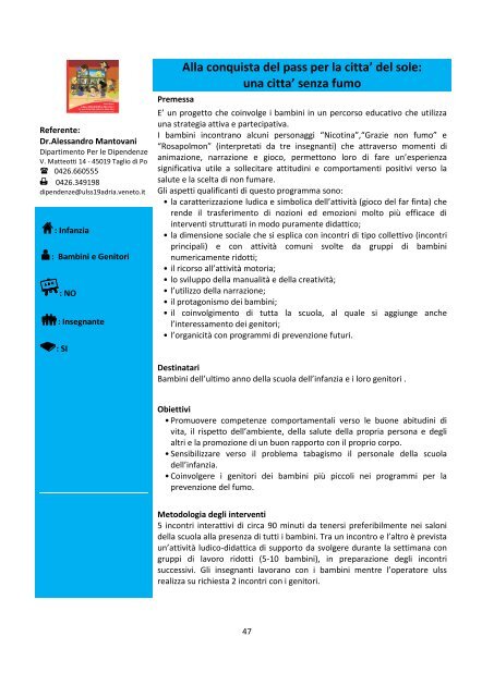 Progetti Dipendenze A.S. 12-13 - Azienda ULSS 19