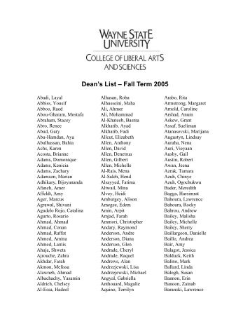 Dean's List – Fall Term 2005