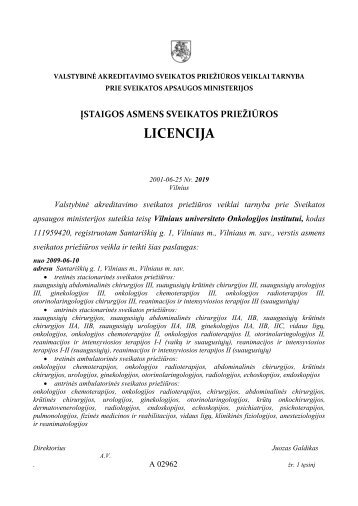 licencija - Valstybinė akreditavimo sveikatos priežiūros veiklai tarnyba