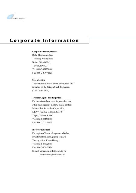 1999 Annual Report - Delta Electronics