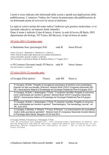 Pubblicazioni dei dottorandi: pdf - Clinica Pediatrica Trieste ...