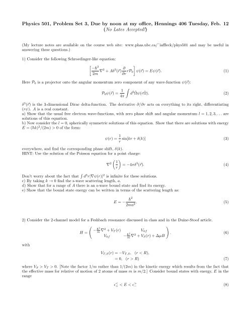 Problem Set 3 - UBC Physics & Astronomy