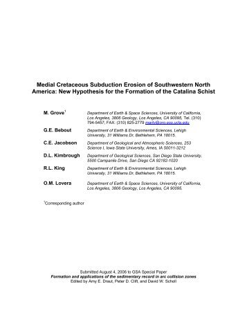 Medial Cretaceous Subduction Erosion of Southwestern North ...