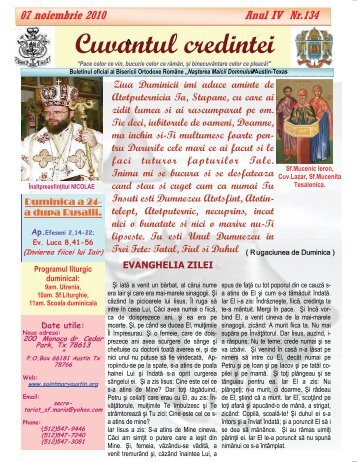 Buletin 134 - Saint Mary Romanian Orthodox Church, Austin, Texas