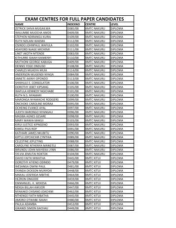 EXAM CENTRES FOR FULL PAPER CANDIDATES - Kmlttb.org