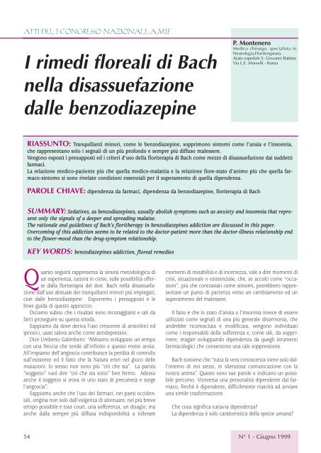 I rimedi floreali di Bach nella disassuefazione delle benzodiazepine