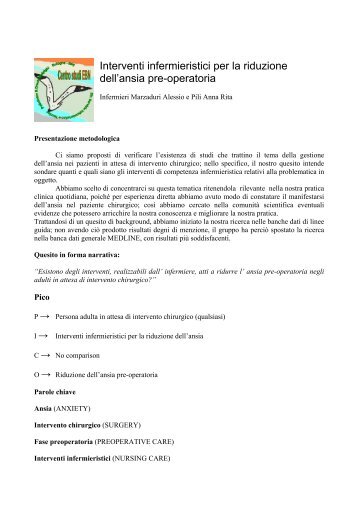 Interventi infermieristici per la riduzione dell'ansia pre-operatoria