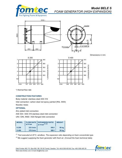 Model BELE S FOAM GENERATOR (HIGH ... - Dafo Fomtec AB