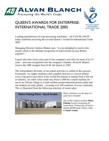 Queen's awards for enterprise - Alvan Blanch