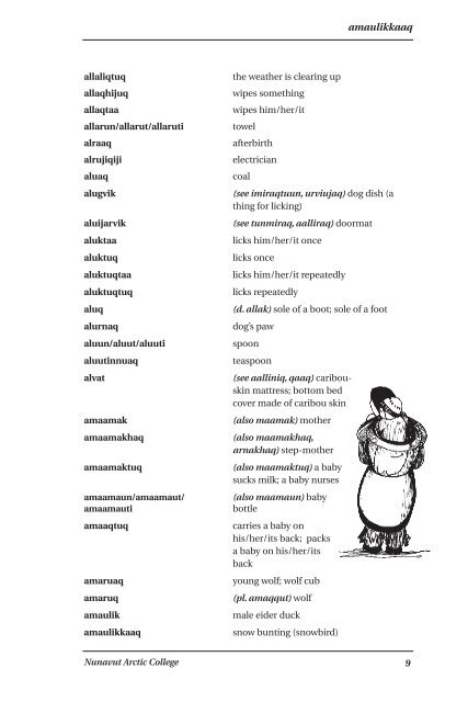 Inuinnaqtun\English Dictionary by Nunavut Arctic College (NAC)