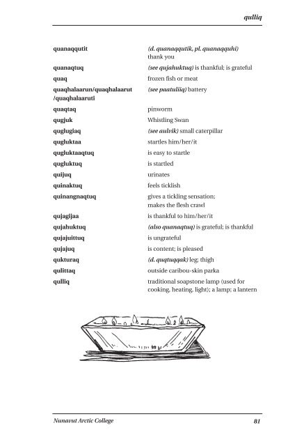 Inuinnaqtun\English Dictionary by Nunavut Arctic College (NAC)