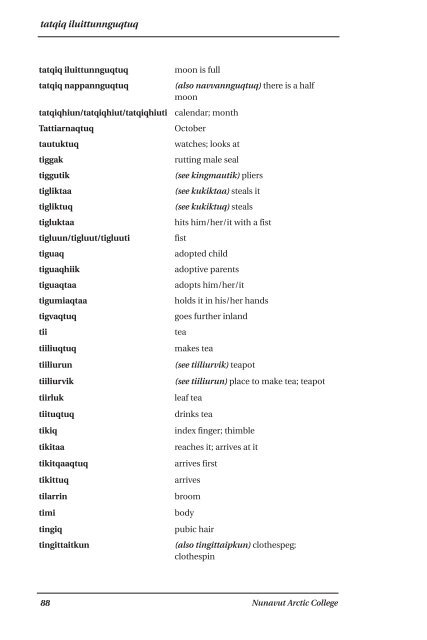 Inuinnaqtun\English Dictionary by Nunavut Arctic College (NAC)