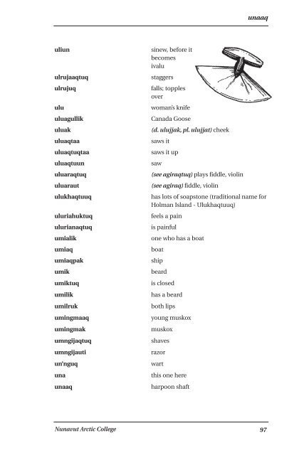 Inuinnaqtun\English Dictionary by Nunavut Arctic College (NAC)