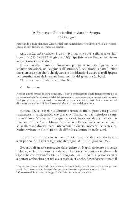 Istruzioni agli ambasciatori e inviati medicei in Spagna e nell'“Italia ...