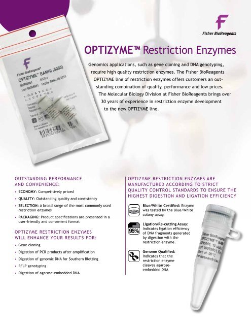 OPTIZYME™ Restriction Enzymes - Fisher Scientific