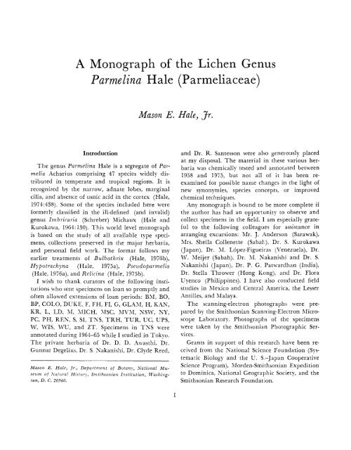 A Monograph of the Lichen Genus Parmelina Hale - Smithsonian ...