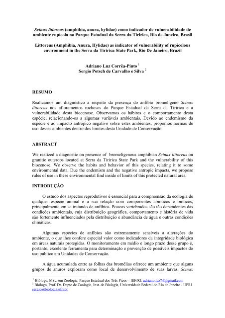 Scinax littoreus (amphibia, anura, hylidae) como indicador de ...