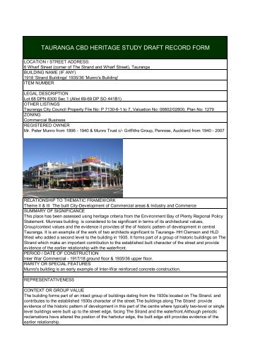 tauranga cbd heritage study draft record form - Tauranga City Council